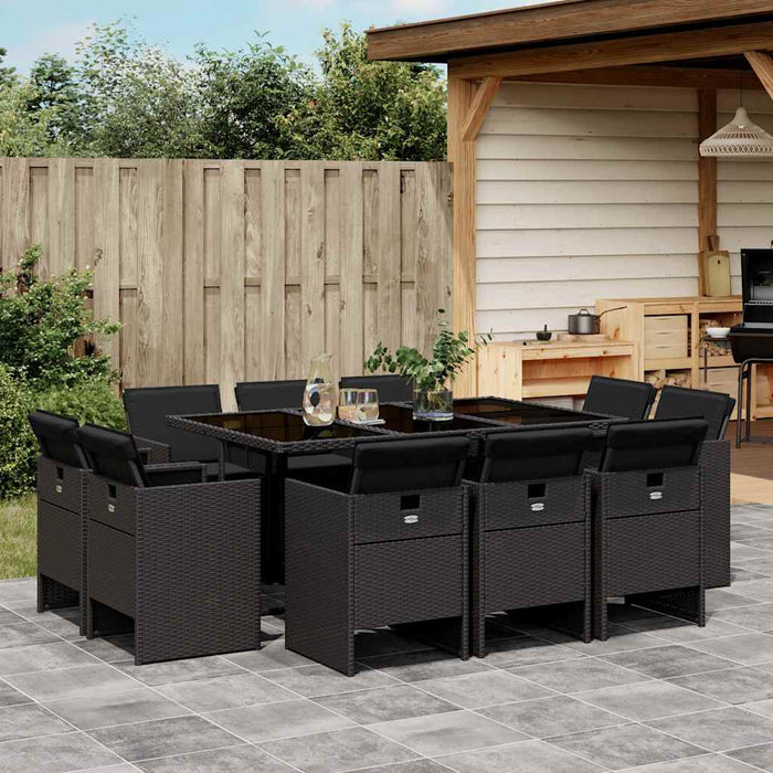 Set mobilier de exterior cu perne, 11 piese, negru, poliratan - WALTI WALTI