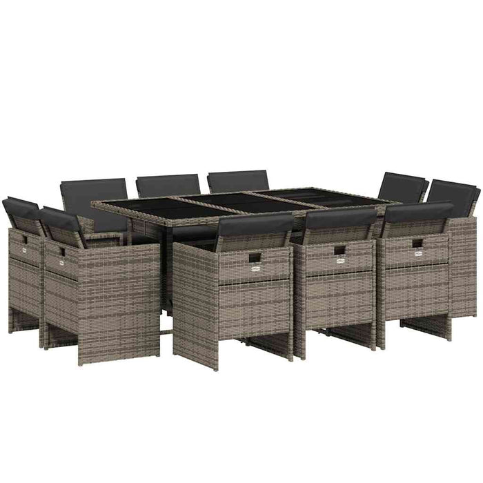 Set mobilier de grădină cu perne, 11 piese, gri, poliratan - WALTI WALTI