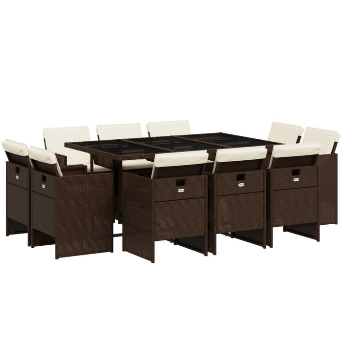 Set mobilier de grădină cu perne, 11 piese, maro, poliratan - WALTI WALTI