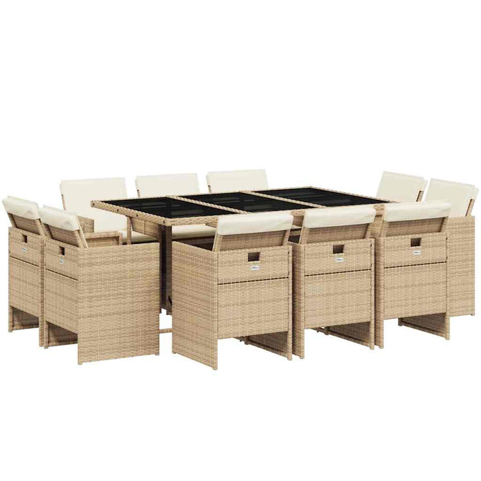 Set mobilier de grădină cu perne, 11 piese, bej, poliratan - WALTI WALTI