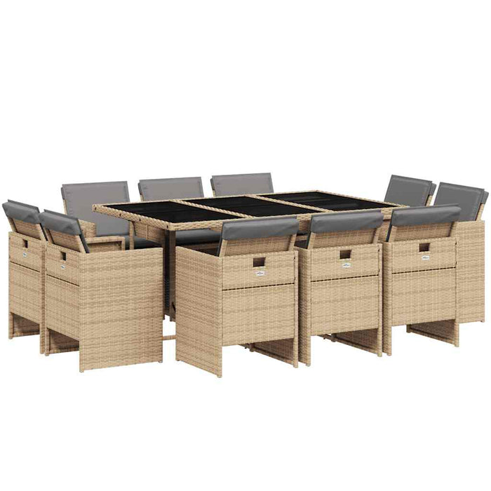 Set mobilier grădină cu perne, 11 piese bej combinat poliratan - WALTI WALTI