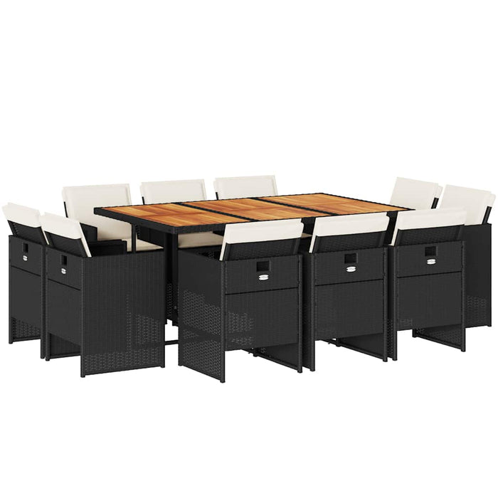 Set mobilier de exterior cu perne, 11 piese, negru, poliratan - WALTI WALTI