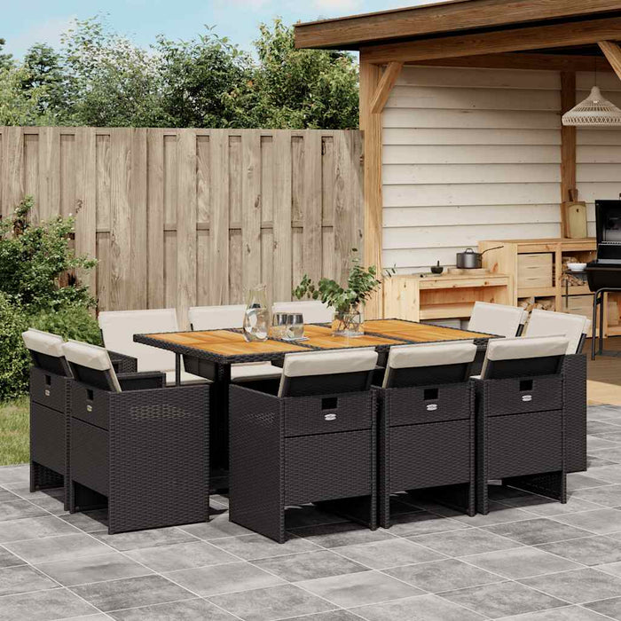 Set mobilier de exterior cu perne, 11 piese, negru, poliratan - WALTI WALTI