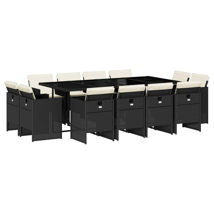 Set mobilier de grădină cu perne, 13 piese, negru, poliratan - WALTI WALTI