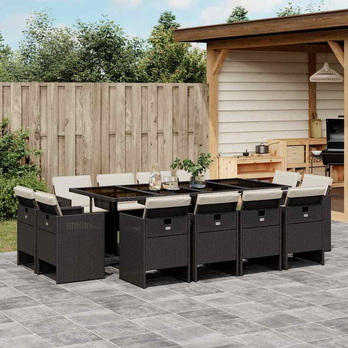 Set mobilier de grădină cu perne, 13 piese, negru, poliratan - WALTI WALTI