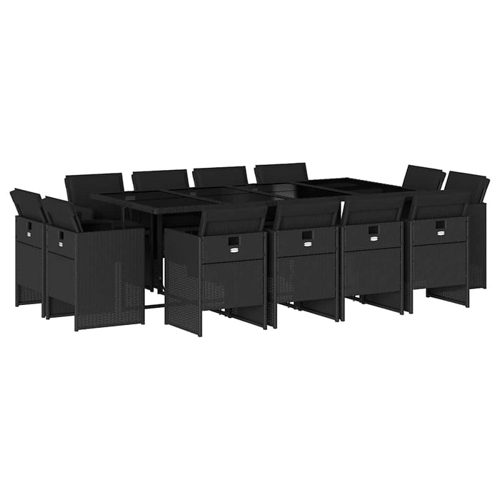 Set mobilier de grădină cu perne, 13 piese, negru, poliratan WALTI