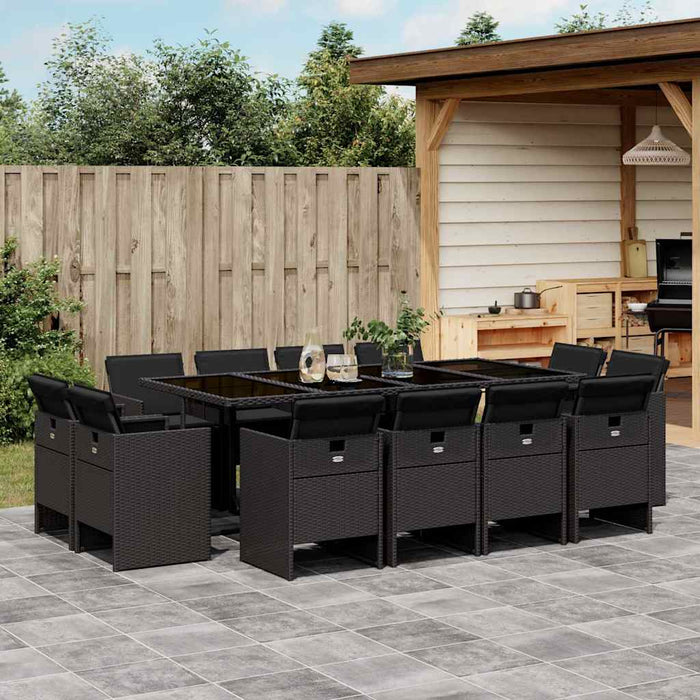 Set mobilier de grădină cu perne, 13 piese, negru, poliratan WALTI