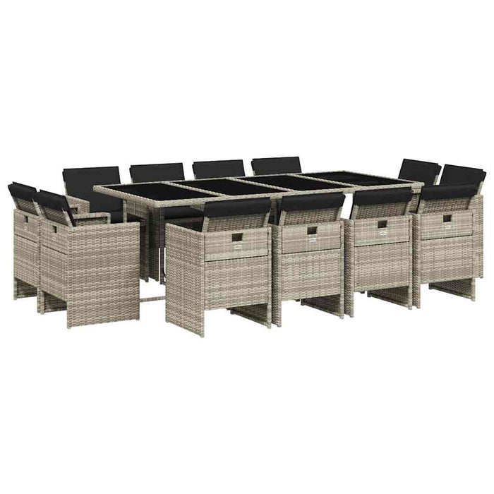 Set mobilier de grădină cu perne 13 piese gri deschis poliratan - WALTI WALTI
