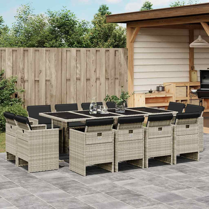 Set mobilier de grădină cu perne 13 piese gri deschis poliratan - WALTI WALTI