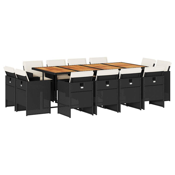 Set mobilier de grădină cu perne, 13 piese, negru, poliratan WALTI