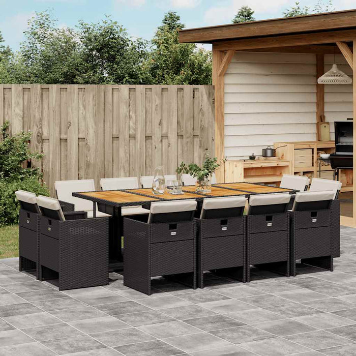 Set mobilier de grădină cu perne, 13 piese, negru, poliratan WALTI