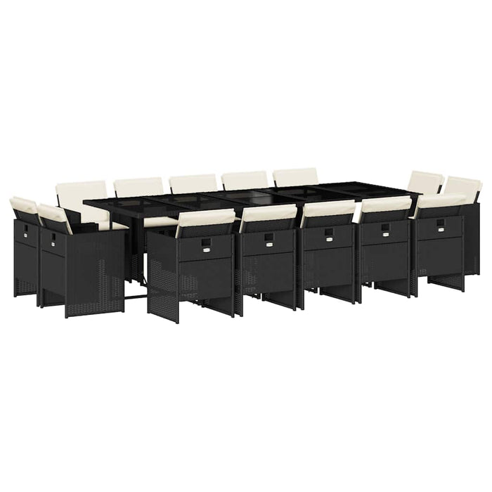 Set mobilier de grădină cu perne, 15 piese, negru, poliratan - WALTI WALTI
