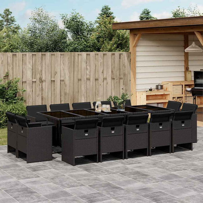 Set mobilier de grădină cu perne, 15 piese, negru, poliratan - WALTI WALTI