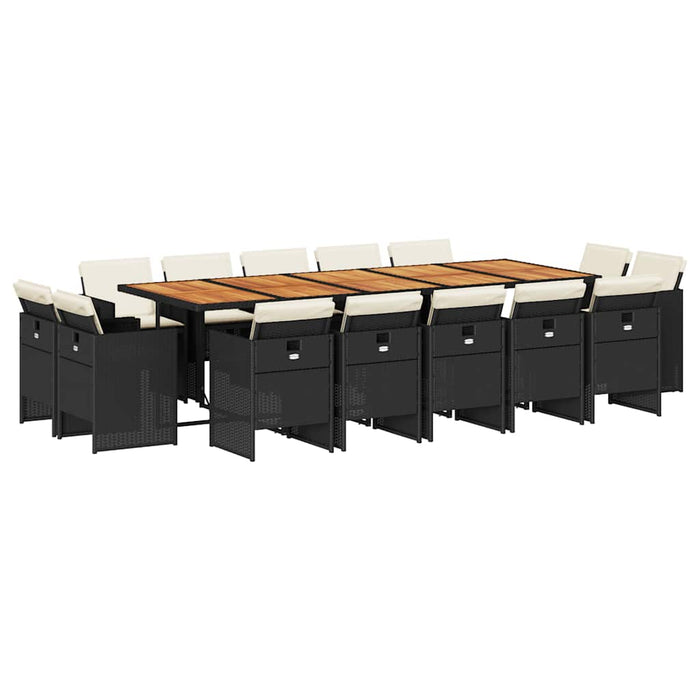 Set mobilier de grădină cu perne, 15 piese, negru, poliratan - WALTI WALTI