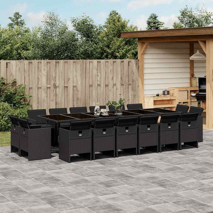 Set mobilier de grădină cu perne, 17 piese, negru, poliratan - WALTI WALTI
