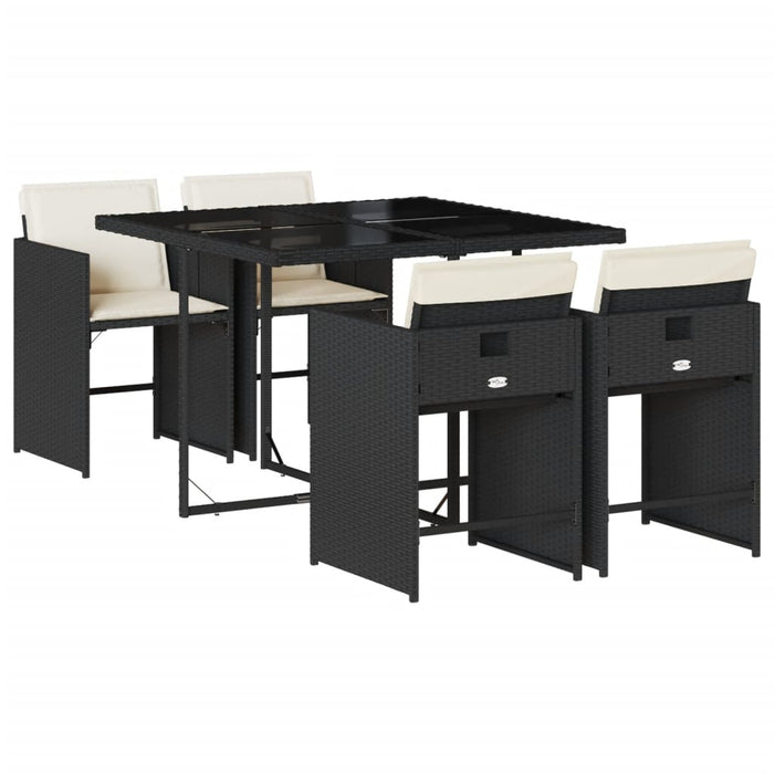 Set mobilier de grădină cu perne, 5 piese, negru, poliratan WALTI