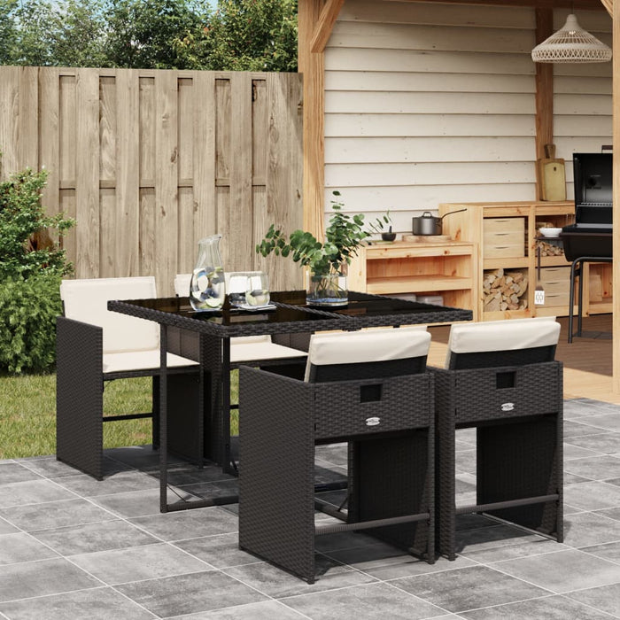 Set mobilier de grădină cu perne, 5 piese, negru, poliratan WALTI