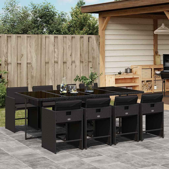 Set mobilier de grădină cu perne, 9 piese, negru, poliratan - WALTI WALTI