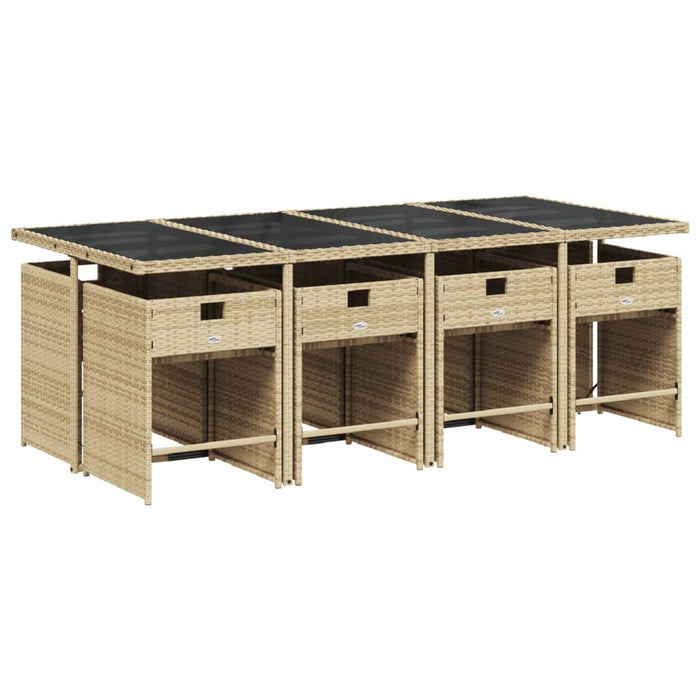 Set de masă pentru grădină, 9 piese, cu perne, bej, poliratan - WALTI WALTI