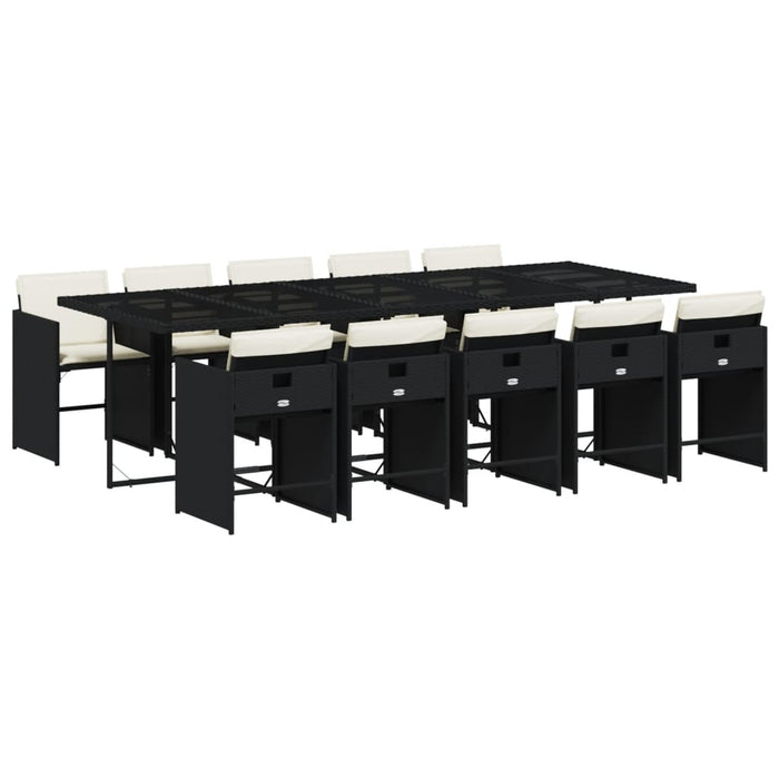 Set mobilier de exterior cu perne, 11 piese, negru, poliratan - WALTI WALTI