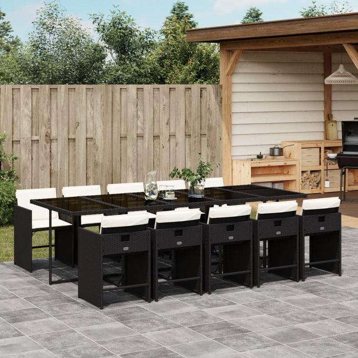 Set mobilier de exterior cu perne, 11 piese, negru, poliratan - WALTI WALTI