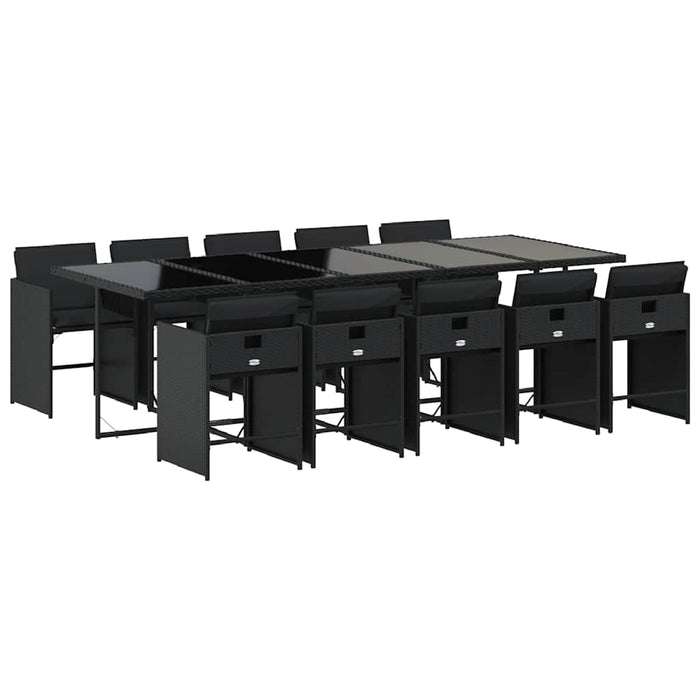 Set mobilier de exterior cu perne, 11 piese, negru, poliratan - WALTI WALTI