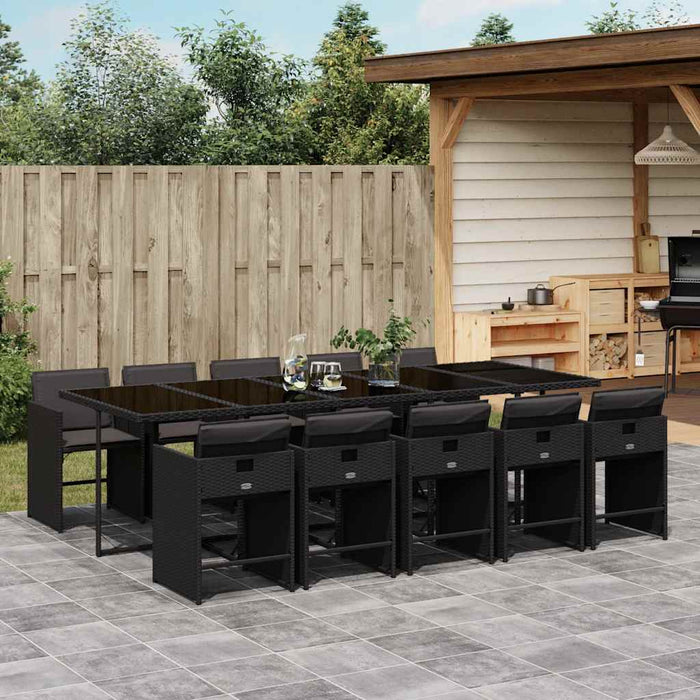 Set mobilier de exterior cu perne, 11 piese, negru, poliratan - WALTI WALTI