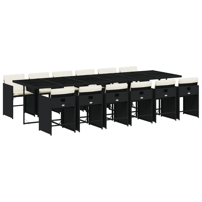 Set mobilier de grădină cu perne, 13 piese, negru, poliratan WALTI