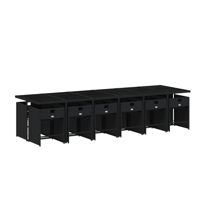 Set mobilier de grădină cu perne, 13 piese, negru, poliratan WALTI