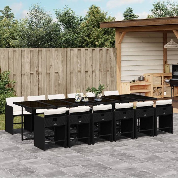 Set mobilier de grădină cu perne, 13 piese, negru, poliratan WALTI
