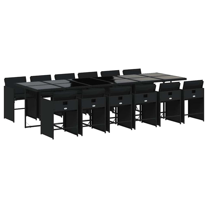 Set mobilier de grădină cu perne, 13 piese, negru, poliratan WALTI