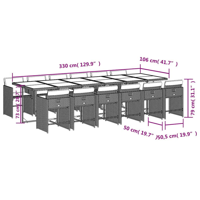 Set mobilier de grădină cu perne, 13 piese, negru, poliratan WALTI