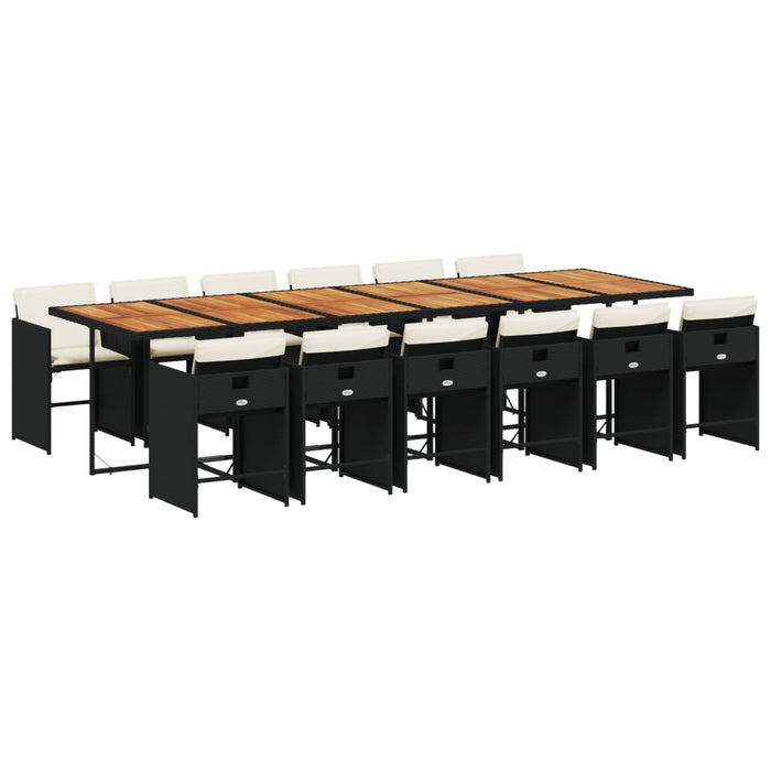 Set mobilier de grădină cu perne, 13 piese, negru, poliratan WALTI
