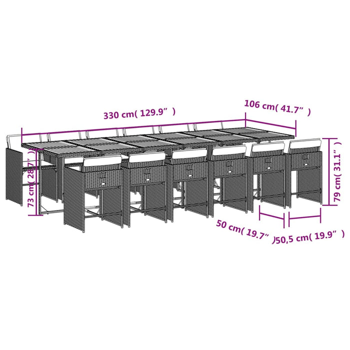 Set mobilier de grădină cu perne, 13 piese, negru, poliratan WALTI
