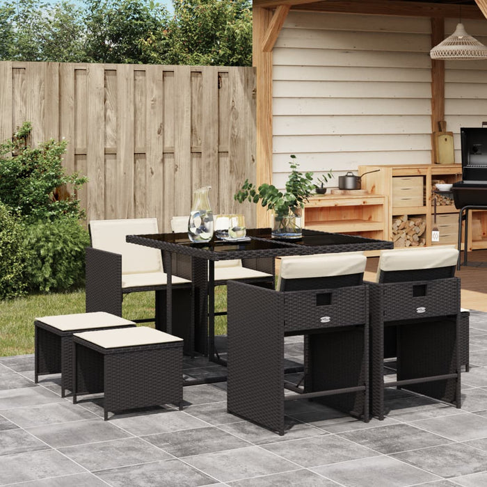 Set mobilier de grădină cu perne, 9 piese, negru, poliratan - WALTI WALTI