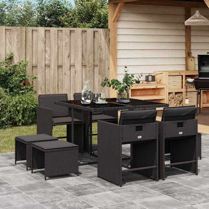 Set mobilier de grădină cu perne, 9 piese, negru, poliratan - WALTI WALTI