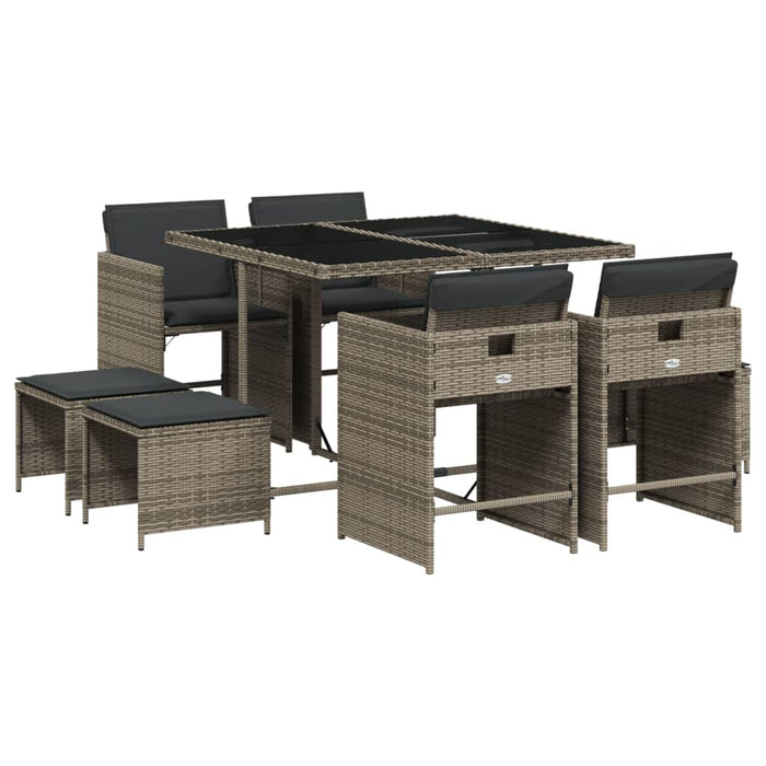 Set mobilier grădină cu perne, 9 piese, gri, poliratan - WALTI WALTI