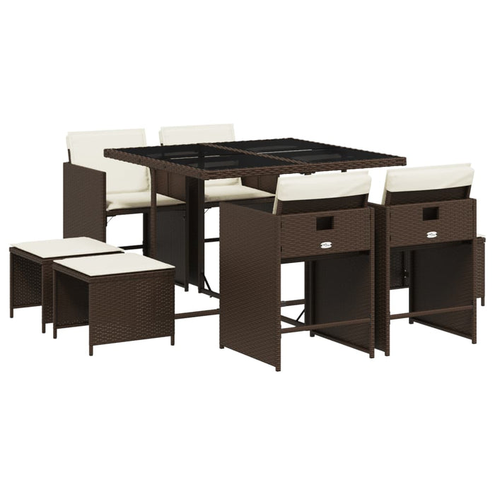 Set mobilier de grădină cu perne, 9 piese, maro, poliratan WALTI