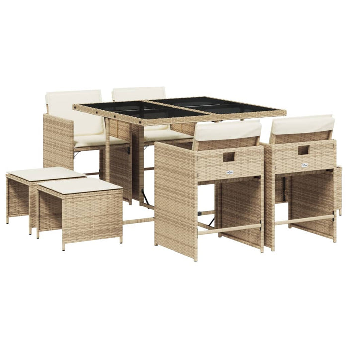 Set de masă pentru grădină, 9 piese, cu perne, bej, poliratan - WALTI WALTI