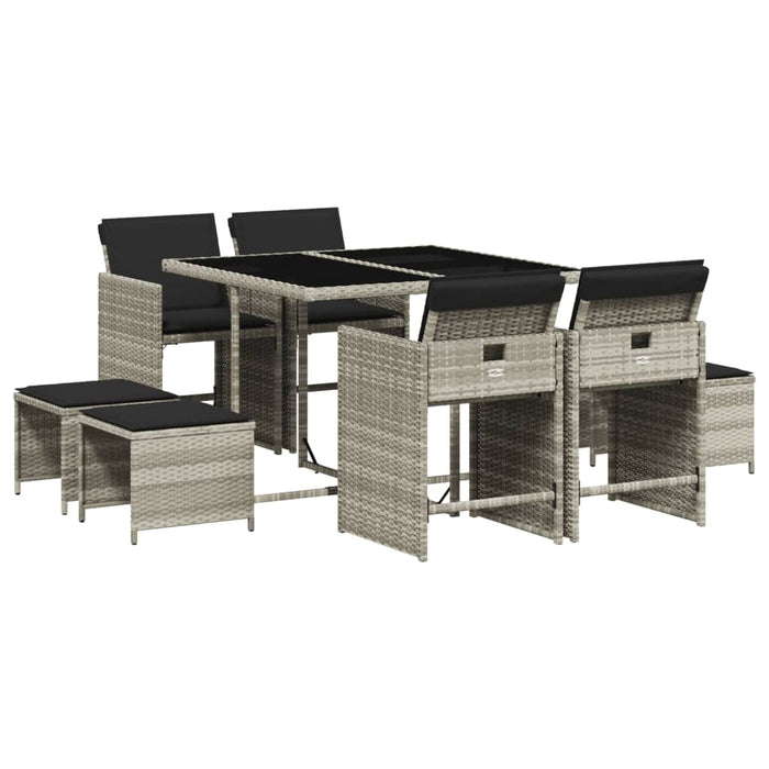 Set mobilier grădină cu perne, 9 piese, gri deschis, poliratan - WALTI WALTI