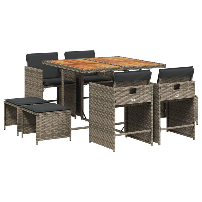Set mobilier grădină cu perne, 9 piese, gri, poliratan - WALTI WALTI