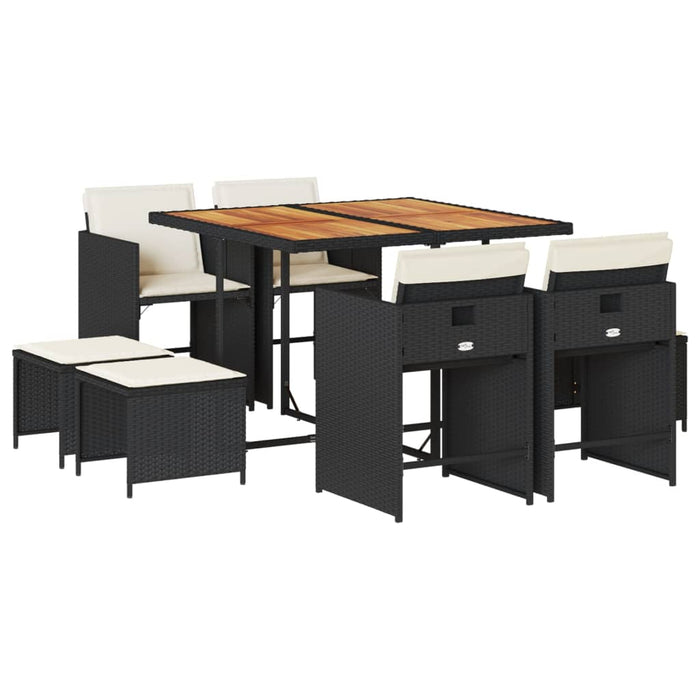 Set mobilier de grădină cu perne, 9 piese, negru, poliratan - WALTI WALTI