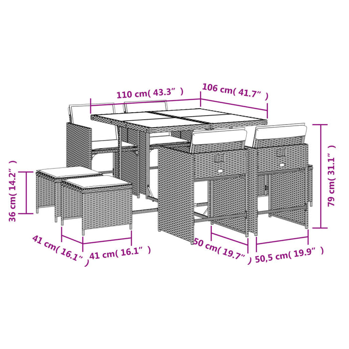 Set mobilier de grădină cu perne, 9 piese, negru, poliratan - WALTI WALTI