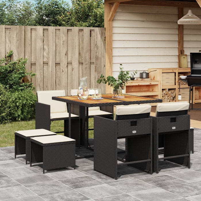 Set mobilier de grădină cu perne, 9 piese, negru, poliratan - WALTI WALTI