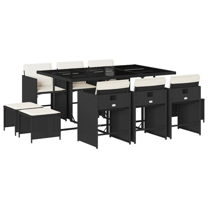 Set mobilier de exterior cu perne, 11 piese, negru, poliratan - WALTI WALTI