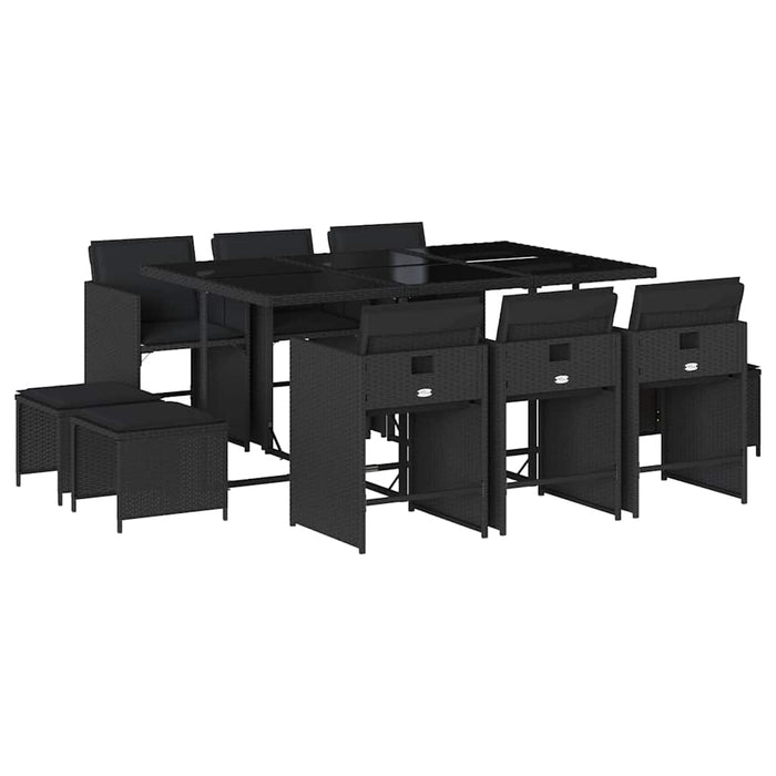 Set mobilier de exterior cu perne, 11 piese, negru, poliratan - WALTI WALTI