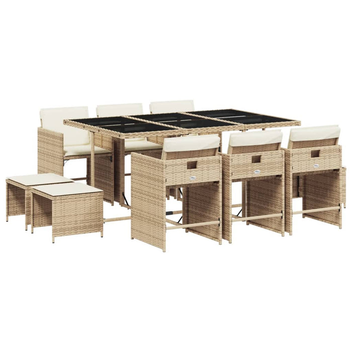 Set mobilier de grădină cu perne, 11 piese, bej, poliratan - WALTI WALTI