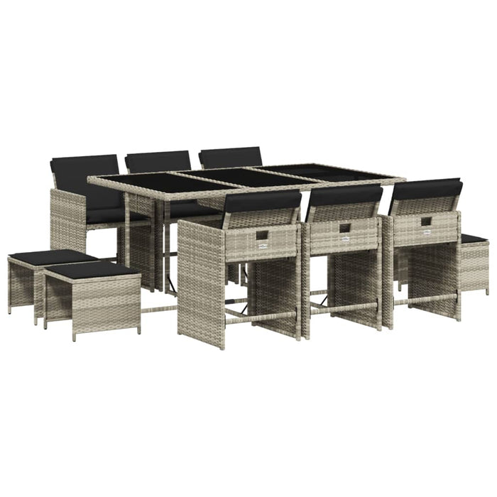 Set mobilier de grădină cu perne 11 piese gri deschis poliratan - WALTI WALTI