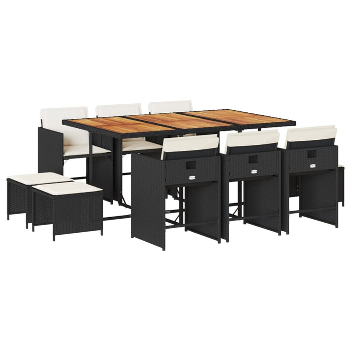 Set mobilier de exterior cu perne, 11 piese, negru, poliratan - WALTI WALTI