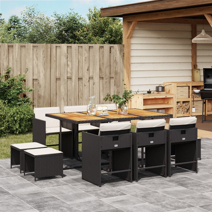 Set mobilier de exterior cu perne, 11 piese, negru, poliratan - WALTI WALTI
